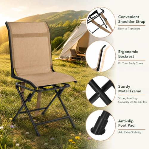 Brown Hunting Chair with Swivel Base - 360° Silent Folding Blind Seat, Waterproof & Portable, Without Armrest