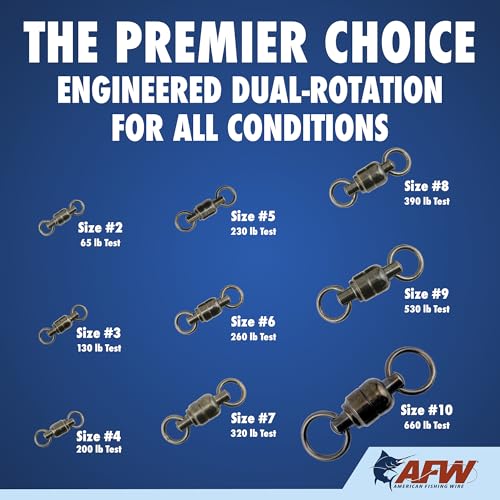 AFW Solid Brass Ball Bearing Snap Swivels Size 6 260lb Test Black Fishing Tackle