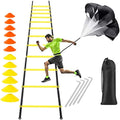 Speed Agility Ladder Training Set - 20Ft Ladder with 12 Rungs, Cones, Parachute & Carry Bag