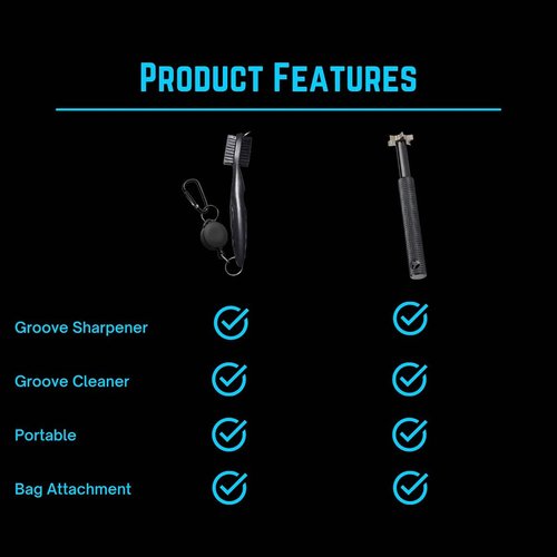 NuRich Tiger Golf Club Groove Brush Cleaner - Lightweight Dual Bristle Tool with Retractable Zip-Line Carabiner