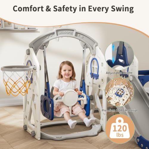 BIERUM 5-in-1 Bus Toddler Playground Set Blue & Gray for Kids 1-3