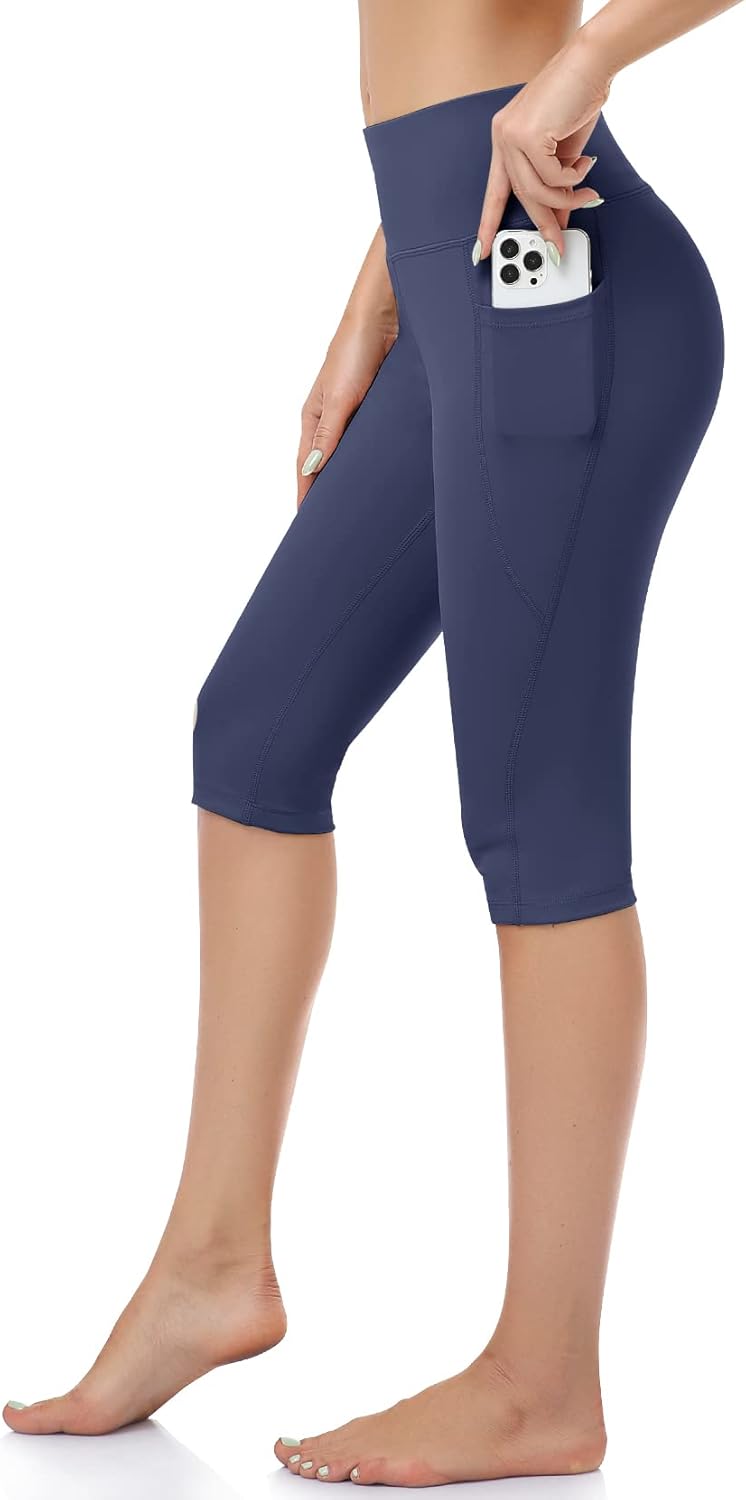 RIMLESS 7 Women's High Waist Leggings - Cotton Yoga Pants with Pockets for Athletic Workouts | Capris
