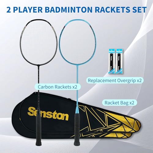 Senston N80 Carbon Fiber Badminton Racket Black+Blue, 79g Lightweight Set