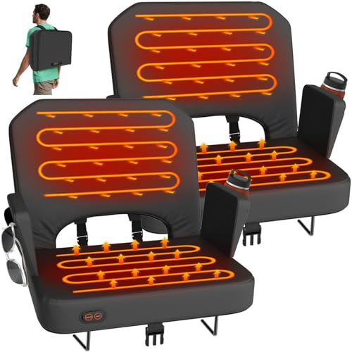 HOPERAN Heated Stadium Seat for Bleachers, Black, 2 Pack, Foldable Armrests