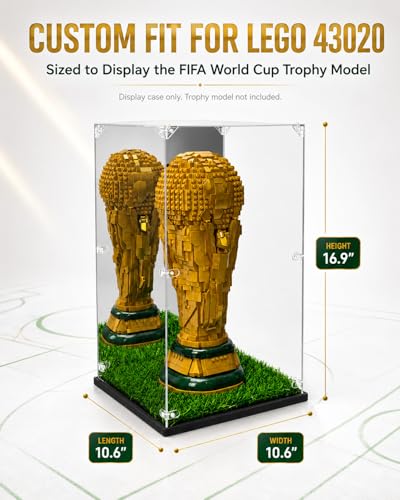 Acrylic Display Case for LEGO 43020 FIFA World Cup Trophy - 10.6 x 10.6 x 16.9 inches, Mirror Back & Turf Base