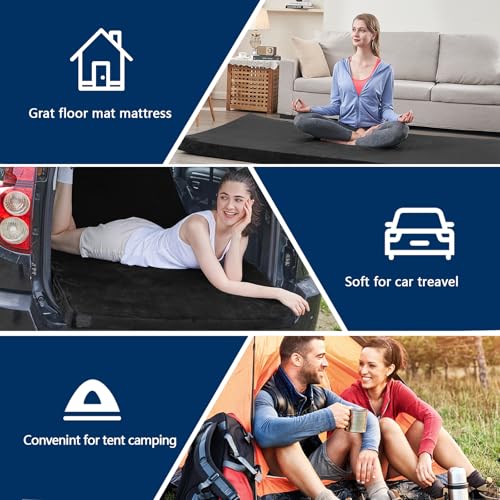 Black 75x30x3 Inch Memory Foam Camping Mattress Pad - Portable Sleeping Mat for Adults