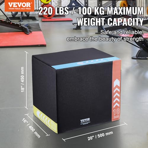 VEVOR 20x18x16 inch 3-in-1 Plyometric Jump Box - Anti-Slip Home Gym Platform