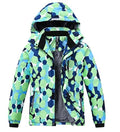 Kids Skiing Jacket for Boys 14-16 Years Hooded Winter Snowboard Coat Green Print