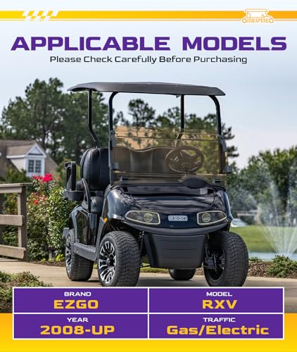 Tinted Foldable Golf Cart Windshield for EZGO RXV 2008-UP - Heavy Duty Hinges, UV & Impact Resistant, 5MM PC Material, 1-1/4" Struts Rail