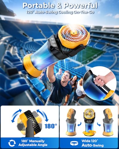 Ocikry Yellow Portable Outdoor Misting Fan with Remote & 2L Tank, 4 Mist Modes, 30000mAh Battery