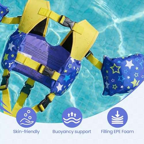 Zeraty 3-in-1 Toddler Kids Swim Vest Pool Floaties - Blue Star, Medium