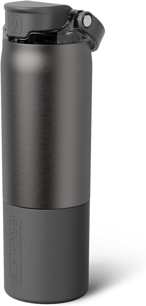 BrüMate Rise 25oz Insulated Water Bottle - 100% Leakproof Silicone Straw | BPA-Free | Cup-Holder Friendly (Black Stainless)