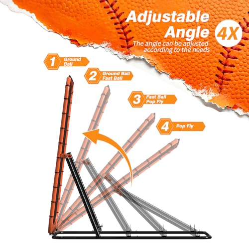 Portable Baseball & Softball Rebounder Net 4x4.5 ft with 4 Adjustable Angles - Orange