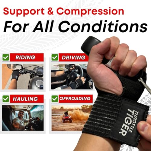 Throttle Tiger – Motorcycle Wrist Brace Adjustable Wrist Wraps for Bikers, Wrist Support Reduces Hand Pain and Absorbs Vibration, Enhancing Comfort and Stability (Large)