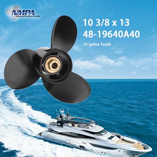 VIF Boat Propeller 10 3/8 x 13 for Mercury 9.9-25HP Outboard Engines, Black Aluminum
