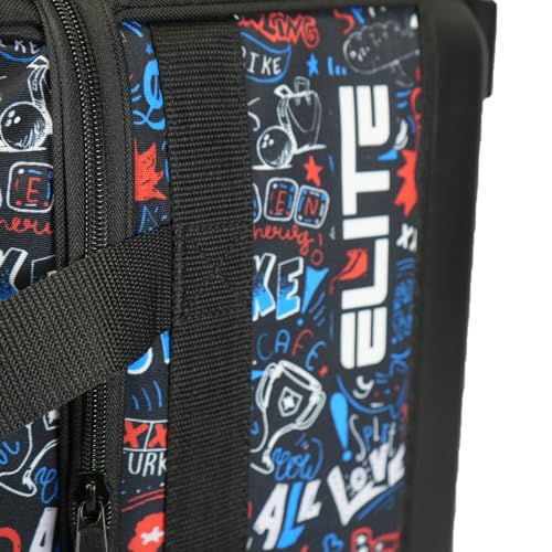 Bowling Ball Roller Bag with Wheels - Double Ball, Graffiti Print, Shoe Compartment, Extendable Handle