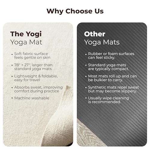 Organic Cotton Yoga Mat - Handwoven Non-Toxic Exercise Rug, 78 x 27 inches - Natural Cotton Variation
