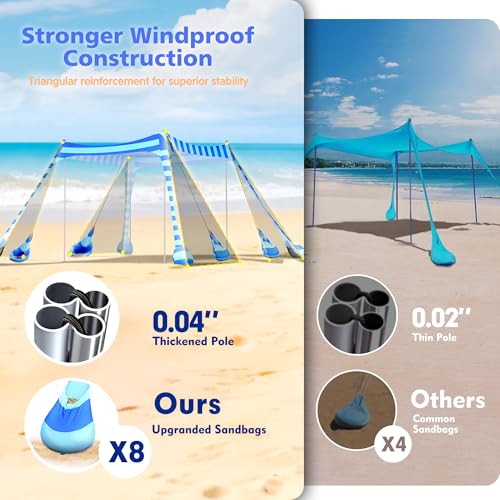 Blue Striped 10x10 FT Beach Tent Sun Shelter with UPF 50+ UV Protection