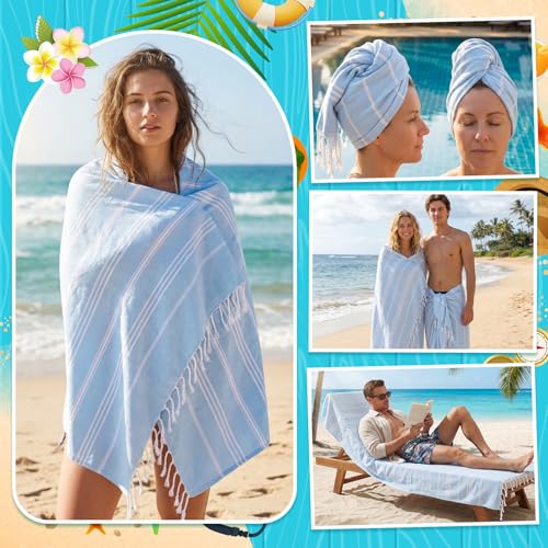HunnmingRe 12-Pack Turkish Beach Towels Set 71x36 Sky Blue Wedding Favors
