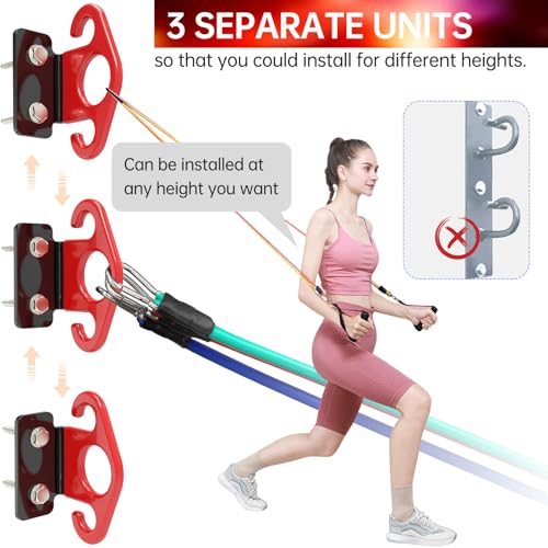 Red Resistance Band Wall Anchors 3-Pack - Home Gym Workout Mounts & Hooks