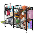 DUDUXI Deep Black Garage Sports Equipment Organizer with Wheels - Multi-Tier Ball Storage Rack with Hooks & Baskets