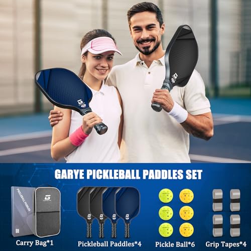 Pro Honeycomb Pickleball Paddles Set of 4 - USAPA Approved, Carbon Fiber, Lightweight Rackets, Includes 6 Balls & Bag