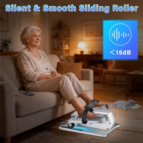 White Under Desk Elliptical Machine with Remote - Quiet Portable Leg Exerciser for Seniors & Home Office