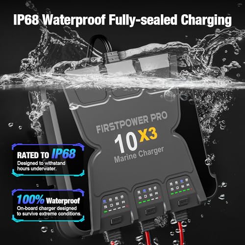 FirstPower Pro 3-Bank Marine Battery Charger 10X3, 30A, 12V Boat Charger