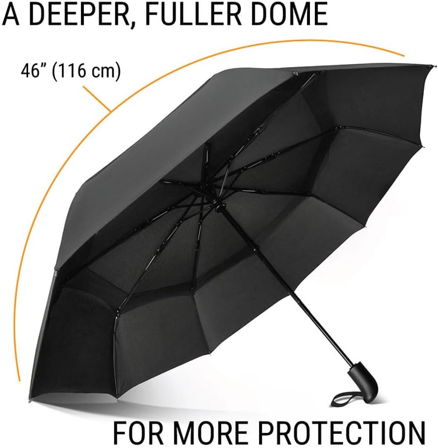 Prostorm Vented Travel Umbrella - Compact Windproof Design with Auto Open/Close | Deep Dome Coverage