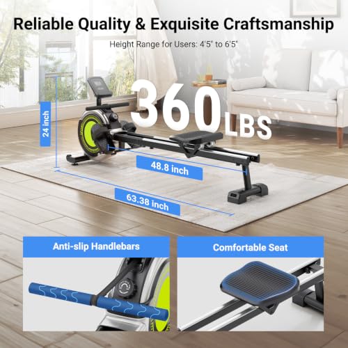 Dripex Yellow Magnetic Rowing Machine for Home Fitness - Upgraded Model