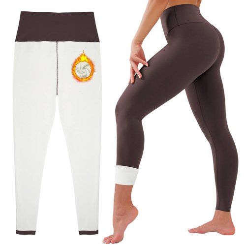 HEGALY Thick Fleece Lined Leggings for Women Tummy Control High Waisted Workout Thermal Warm Soft Yoga Pants for Cold Winter Dark Brown
