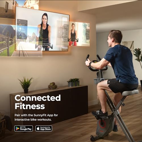 Sunny Health & Fitness Foldable Magnetic X-Bike Grey - Compact Upright Exercise Bike