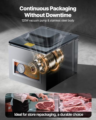 VEVOR Chamber Vacuum Sealer 120W Silver - Commercial Food & Meat Packaging Machine