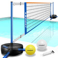 Blue Portable Pool Volleyball Net System with Water Volleyballs, Adjustable 15-25FT, Heavy Duty Base