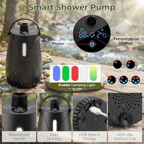 Eglotes 5 Gallon Portable Camping Shower Kit with Rechargeable Pump, Waterproof Water Jug, Adjustable Head