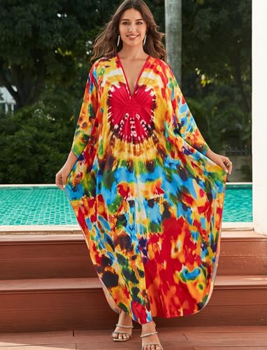 Plus Size Kaftan Dress for Women - Batwing Sleeve Maxi Cover Up - One Size / 8759-Color16