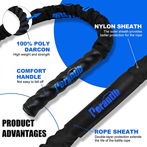 Heavy Battle Rope with Wear-Resistant Nylon Sleeve - 1.5 Inch x 50 Ft Home Gym Fitness