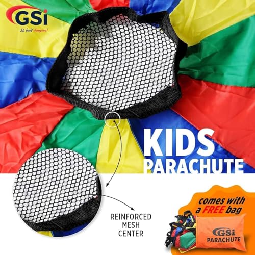 Kids Rainbow Parachute 16 Feet for School & Gym Class - Bright Multicolor Play Equipment
