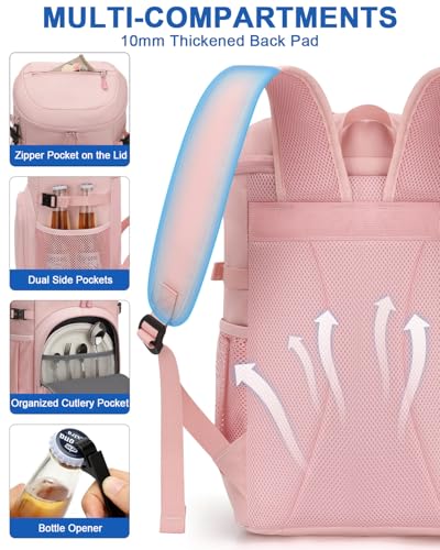 Insulated Cooler Backpack for Beach & Outdoor Picnics - Pink, 30 Cans
