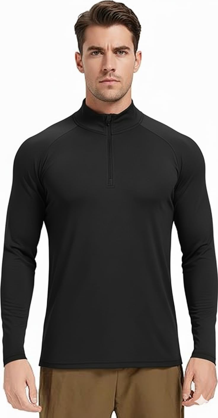 Skiennix Men's Quarter Zip Pullover Athletic Shirt - Quick Dry Long Sleeve Top for Running & Gym