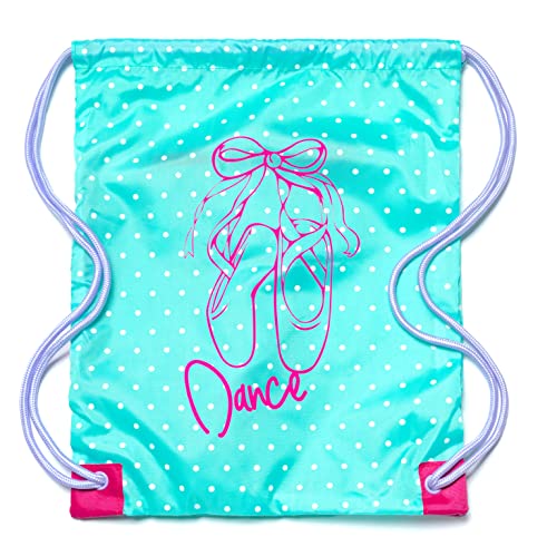 Drawstring Dance Bag for Girls - Packable Ballet & Gym Cinch Bag, Ice Green & Red
