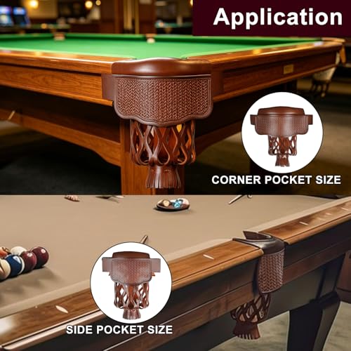 Brown 6-Piece PU Leather Billiard Pockets Set with Basketweave Pattern