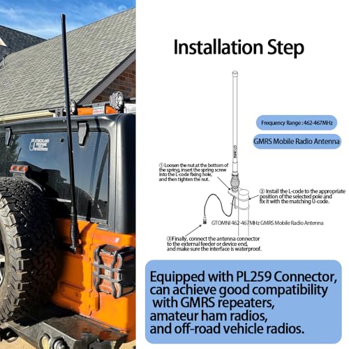 GTOMNI 25-Inch GMRS Mobile Radio Antenna | Heavy Duty Off-Road Vehicle Antenna