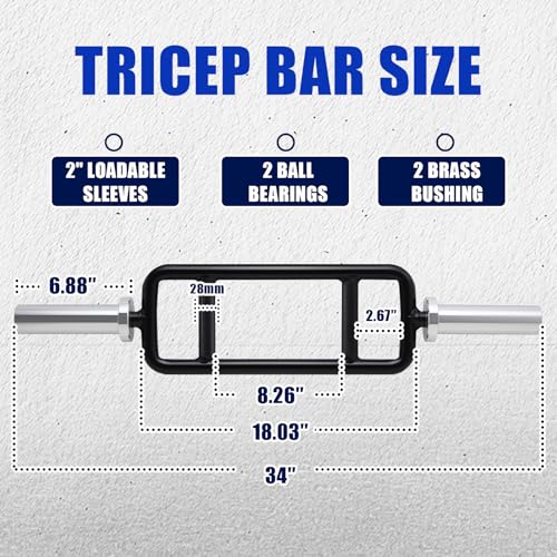 34-Inch Hard Chrome Olympic Triceps Bar with 500LB Capacity - Silver & Black