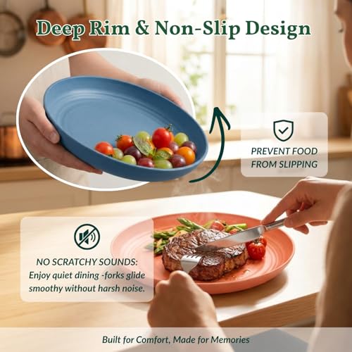 Deep Wheat Straw Dinner Plates Set of 8 - Classic Bright, 9 Inch, Unbreakable, Microwave & Dishwasher Safe