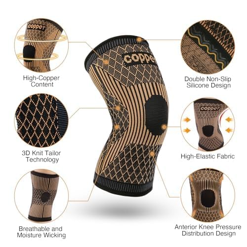 Skiennix Knee Brace - Copper Compression Sleeve for Pain Relief | Men & Women | Large Size