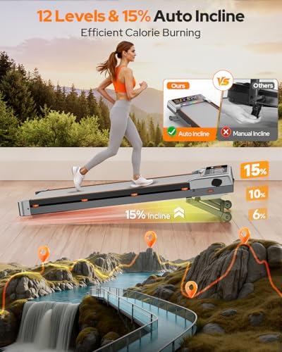Trisomy Silver Auto Incline Under Desk Treadmill 15% 12-Level, Bluetooth & RGB Screen