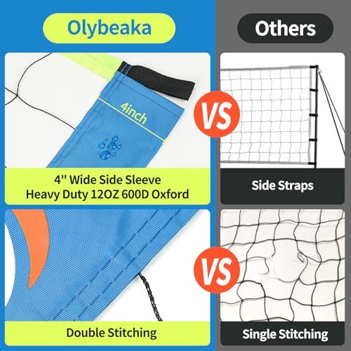 Olybeaka Blue & Green 20FT Portable Outdoor Volleyball Net Set with Adjustable Heights