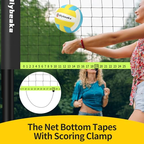 Outdoor Portable Volleyball Net Set with 4 Adjustable Poles - Black and Green