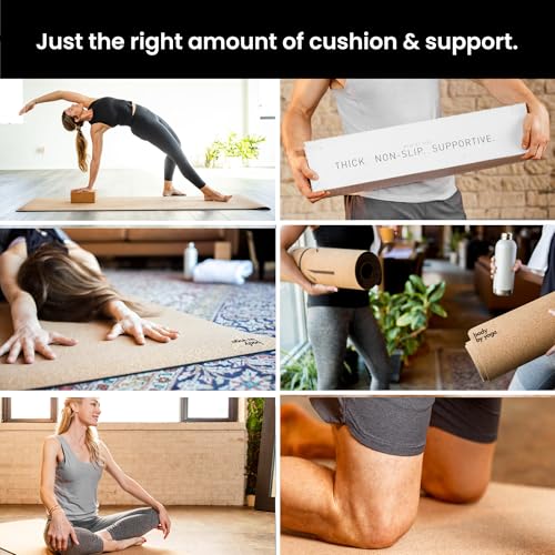 Body By Yoga Extra Thick Cork Yoga Mat 80x26in Non Slip Eco-Friendly with Alignment Lines - Classic